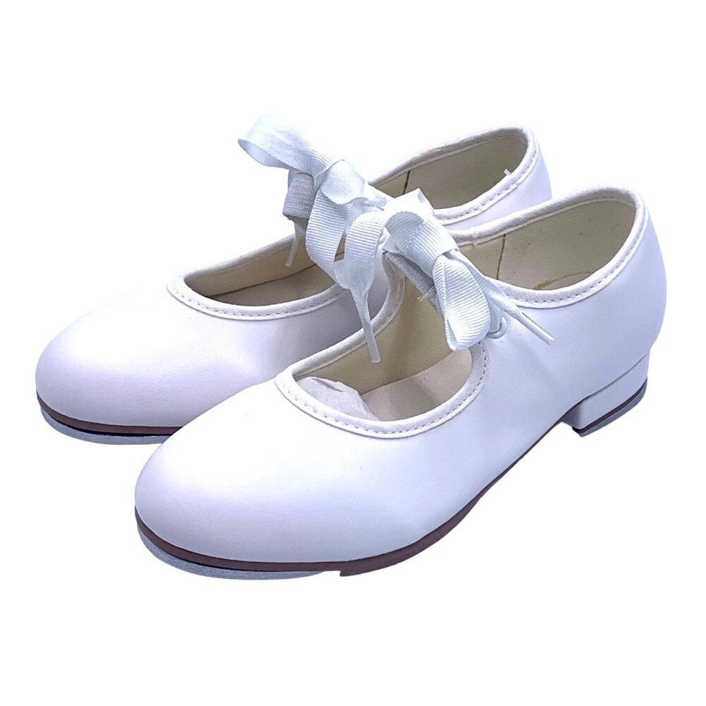 So Danca White Tyette Tap Shoes Valiant Vegan Little Girls 13 Dance TA35 Bow